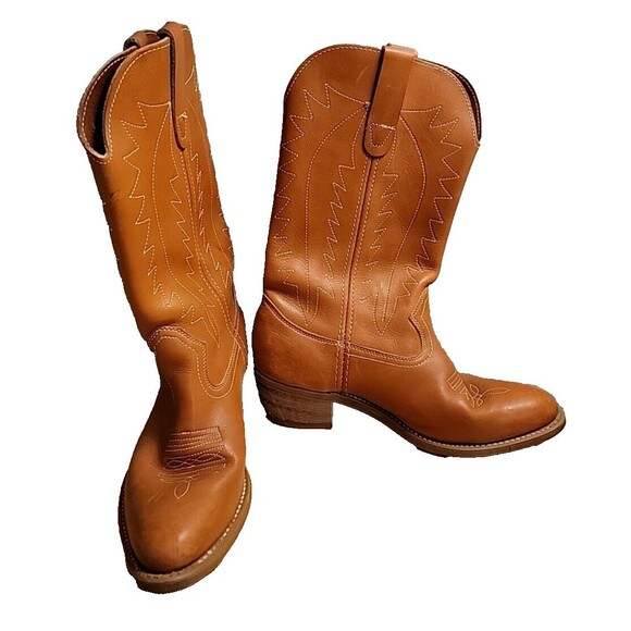 Landis Cowboy Western Leather Boots Vintage Brown Tan Mens Size 9 Balance Man - Picture 1 of 16